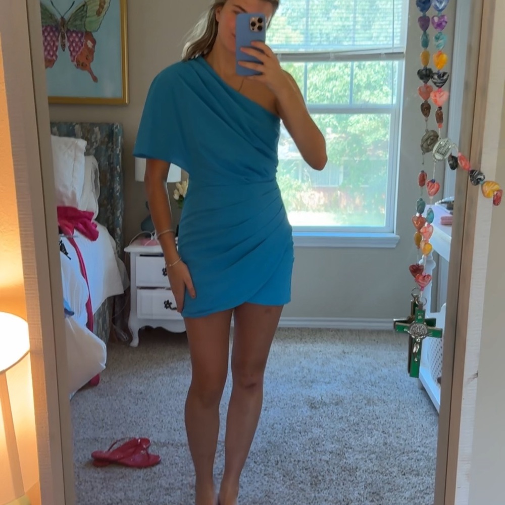 Elegant Blue One-Shoulder Dress